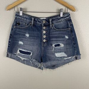 KanCan Womens S Medium Wash Jovana Ultra High Rise Button Fly Distressed Denim